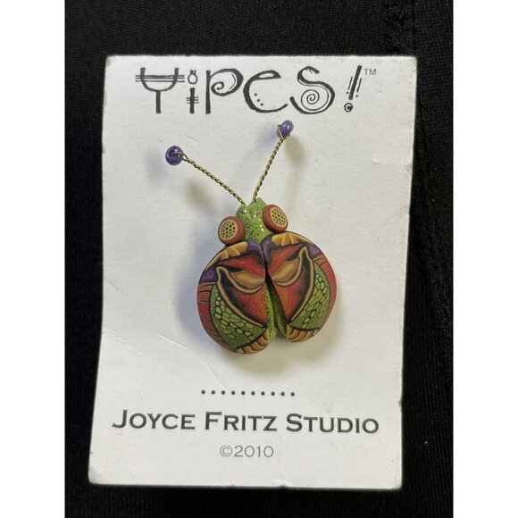 Handmade Joyce Fritz Studio Yipes! Ladybug Polymer Clay Bug Pin 2010 Carded - Picture 1 of 6